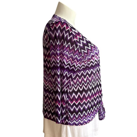 Chicos Travelers Collection Purple Zig-Zag Sheer Tie-Front Cardigan Size 3 (XL) - Picture 3 of 8